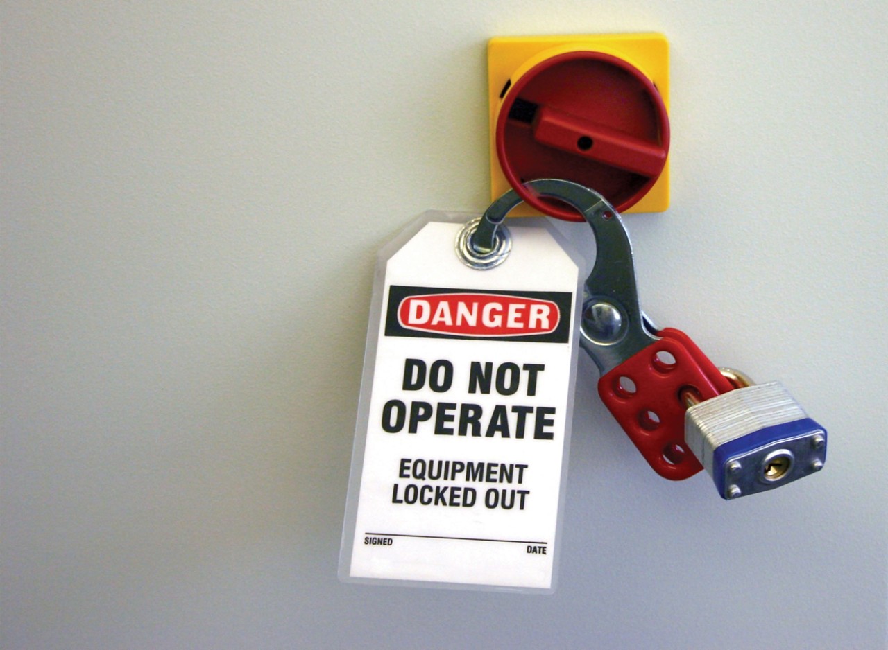 close up of equipment locked out and tagged do not operate